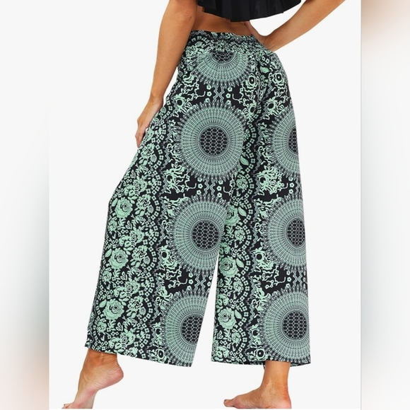 EXCELLENT USED CONDITION LU'S NAVY BLUE & TEAL CHIC WOMEN'S BOHO PANTS WIDE LEG - Picture 12 of 13